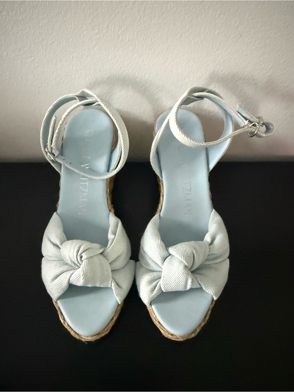 Stuart Weizman light  Blue Knot Espadrille Wedge Sandals
